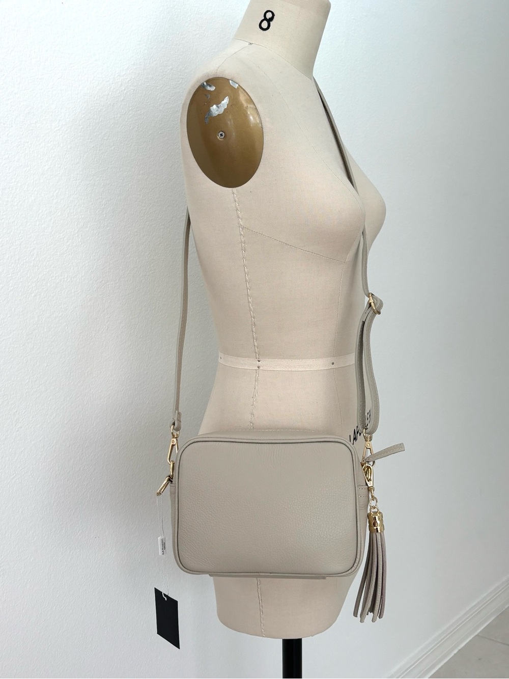 Elie Beaumont London Camera Style Crossbody Bag NWT Warm Gray Italian Leather